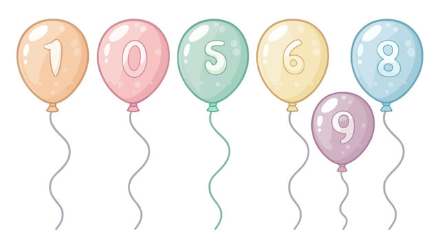 Cute pastel number balloons collection for birthday party celebration with birthday celebration decoration anniversary colorful isolated floating collection celebrate typography partyware