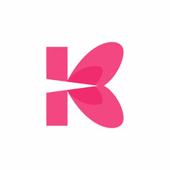 Fototapeta premium Abstract pink letter K logo with wing petal shapes.