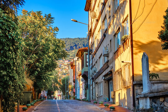 Traditional Houses in Historic Bursa with View of Uludag Mountain, Turkey