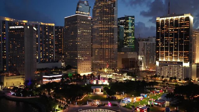 Tilt up and pull out reveal Downtown Miami 2026 night video