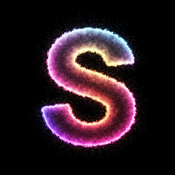 Rainbow Sparkler Letter S: Glowing 3D Render
