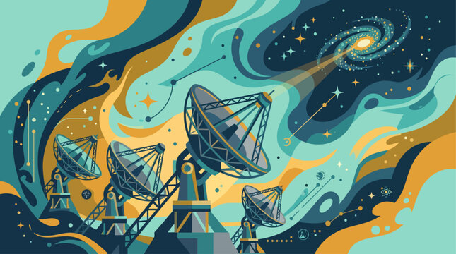 Cosmic exploration through advanced radio telescopes searching the galaxy and universe for extraterrestrial signals