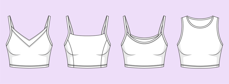 Crop top fashion technical vector illustration set for clothing design