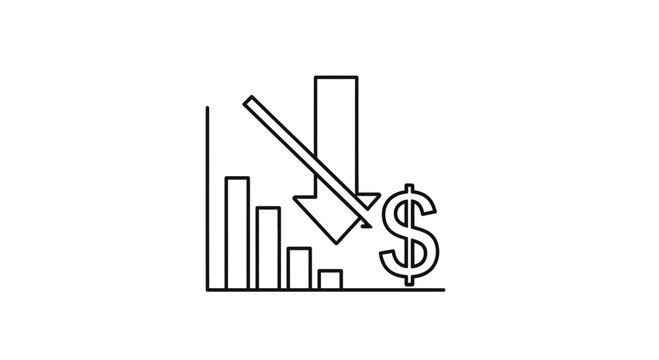 Financial Crisis Icon: Downward Trend Graph with Dollar Sign and Arrow