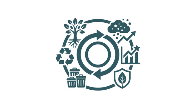 Circular Economy Concept Icon Set with Environmental and Business Sustainability Symbols