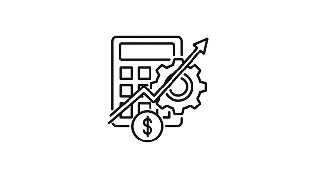 Financial Growth and Efficiency Icon: Calculator, Gear, Arrow, Dollar Sign