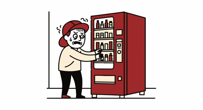 Frustrated person struggling with a vending machine issue.