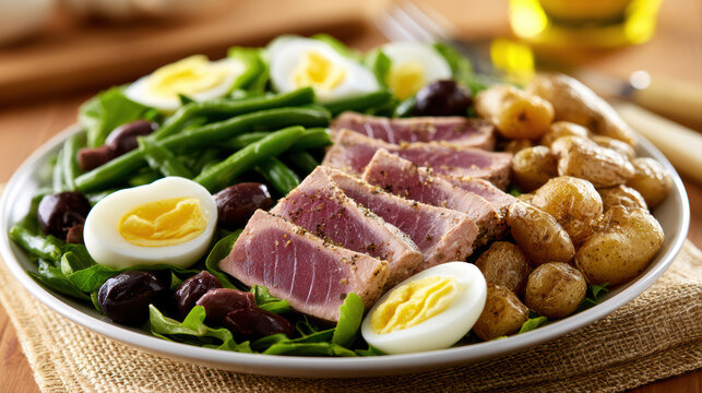 nicoise salad with seared ahi tuna food photography