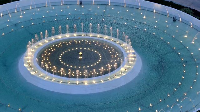 Aerial video water fountain Bayfront Park Miami