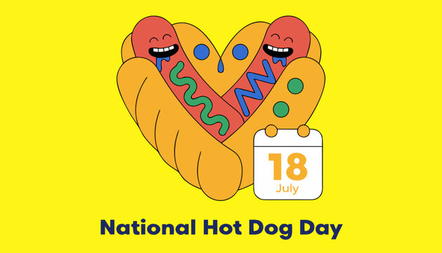 National Hot Dog Day, hot dog heart, food icons, vector illustration, July 18th