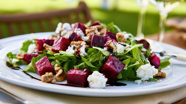 refreshing beet and goat cheese salad photography