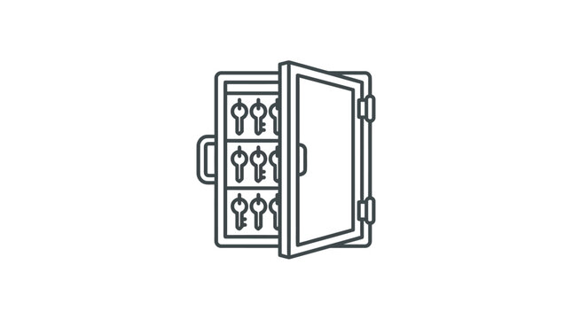 Open wall mounted key cabinet with hooks icon.