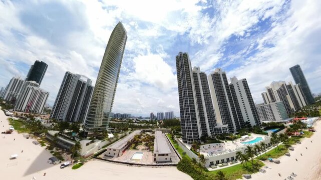 Highrise towers on Sunny Isles Beach Florida fisheye lens