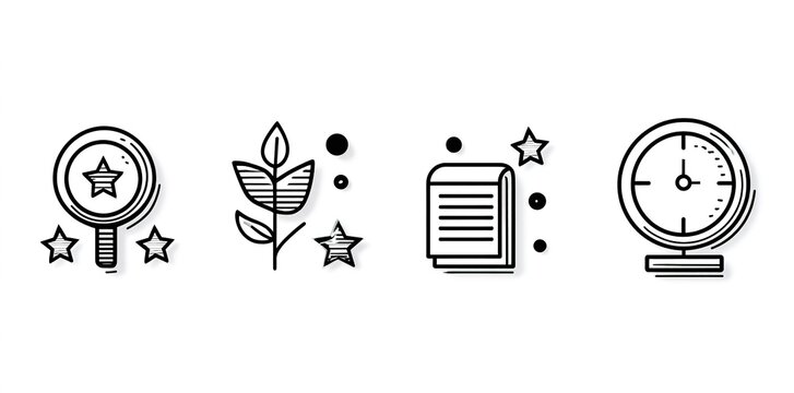 Minimalist line art icons for business growth and time management