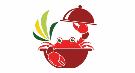 Cartoon crab holding a serving dome with a splash of green © Basar
