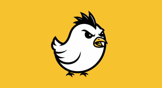 Cartoon angry bird with spiked head and yellow background