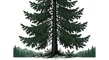 Obraz premium Large Evergreen Pine Tree Trunk Branches.