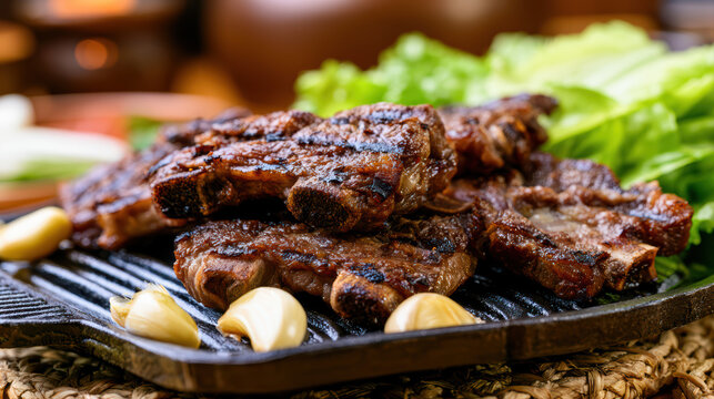 transparent grilled korean galbi marinated beef photography