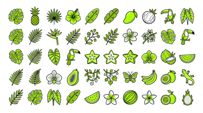 Variety of green fruit icons.