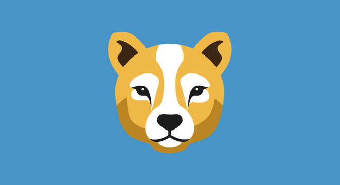 Golden dog or dingo head icon with white markings