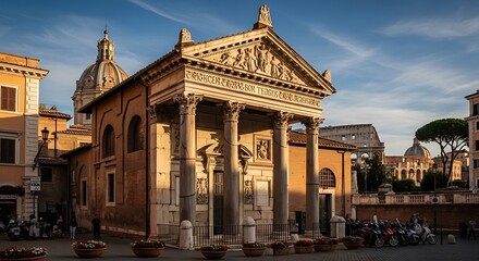 Fototapeta premium Neoclassical building with corinthian columns and pediment in urban setting