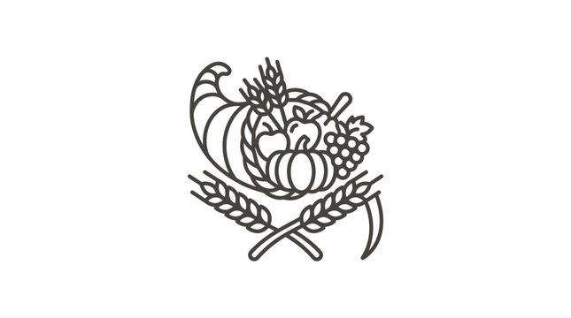Cornucopia horn of plenty with harvest fruits and vegetables.