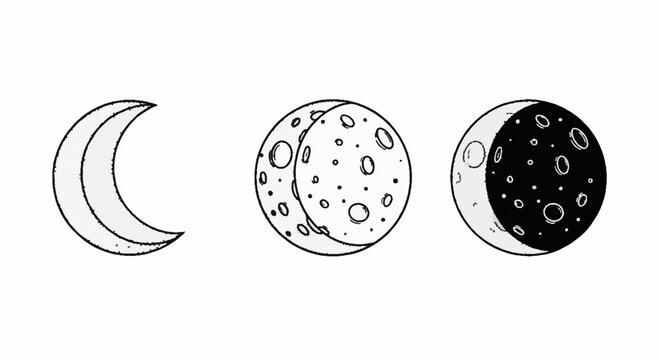 Detailed Illustrations of Various Moon Phases Overview.