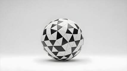 Fototapeta premium A geometric sphere with black and white triangular patterns sits on a plain surface