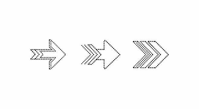 Three dotted outline arrowheads pointing forward in progression.