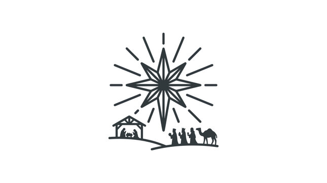 Three wise men following the star to stable.