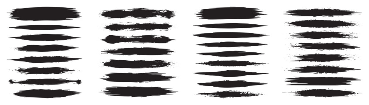 Sharp edge strokes brush lines vector textures set black ink paint marks shapes border stripes