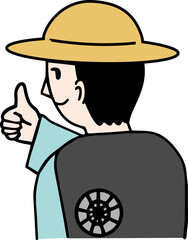 Obraz premium ファン付き作業着で熱中症対策をする農家のカラーイラスト