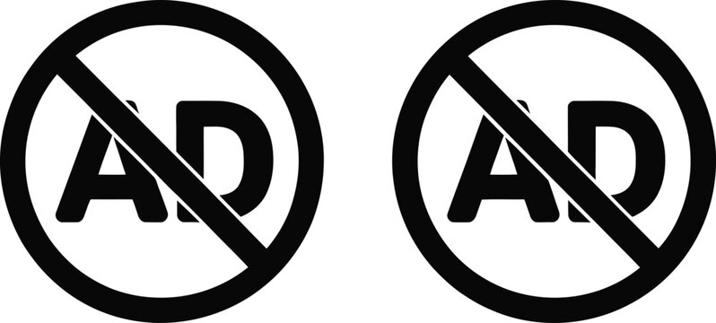 No, advertisement icon set, content filtering and ad blocking symbols for internet privacy and website usability