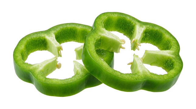 Green bell pepper slices organic vegetable rings isolated on transparent background png fresh food salad.