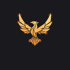Fototapeta premium Majestic Golden Phoenix Bird with Spread Wings in Flight.