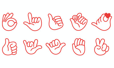 Fototapeta premium Collection of cartoon style hand gestures and social signs with communication positive collection isolated background interaction expressive friendly creative illustration signaling