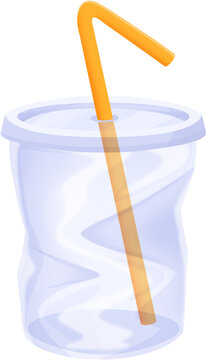 A disposable plastic cup with a bendable orange straw, commonly used for cold beverages and takeout drinks, on a white background.