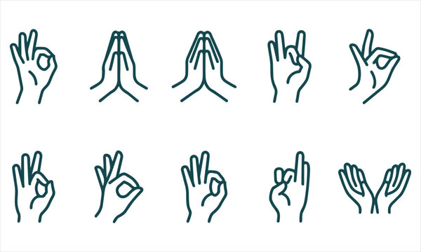 Set of various human hand gestures and finger signs icon collection with body language sign language communication expression agreement direction collection illustration
