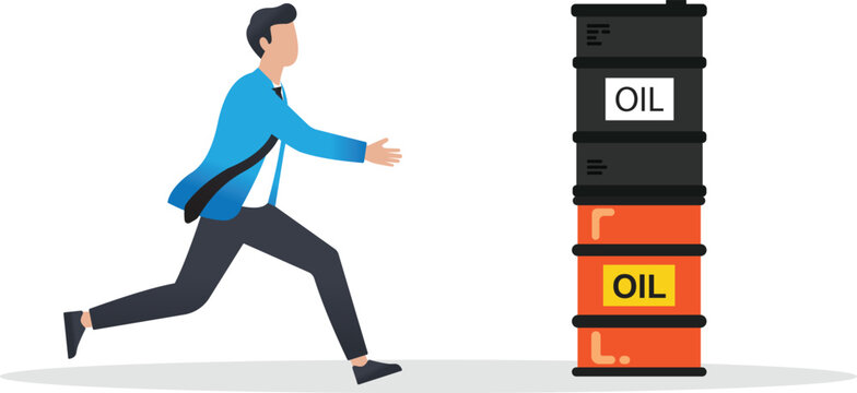 Businessman Running Toward Oil Barrels Concept