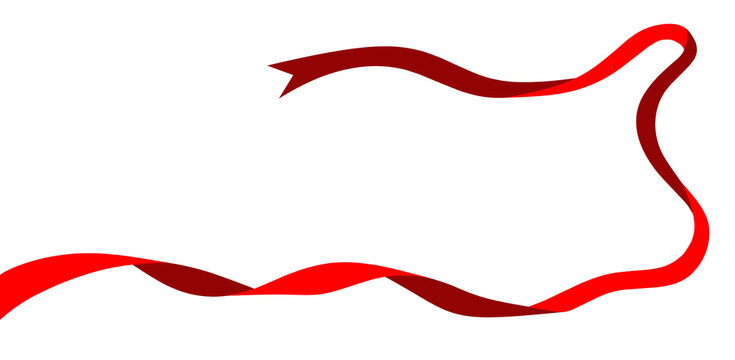 Wavy Red Ribbon on White Background.A wavy red ribbon against a plain white backdrop
