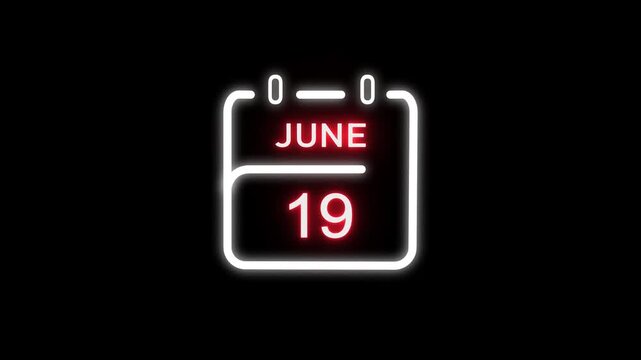 June calendar icon. 19 June calendar date animation. Countdown calendar concept. and stunning 4k animation.