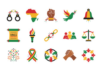 Fototapeta premium Colorful Social Justice Diversity Unity Icon Set for Juneteenth Freedom Celebration