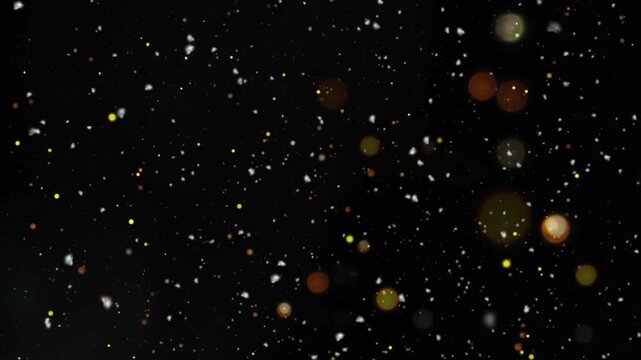 Bokeh lights float softly in a dark environment featuring warm golden and white circular glowing orbs.