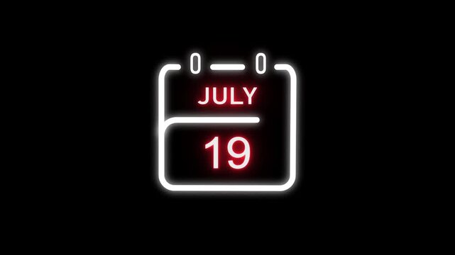 July calendar icon. 19 July calendar date animation. Countdown calendar concept. and stunning 4k animation.