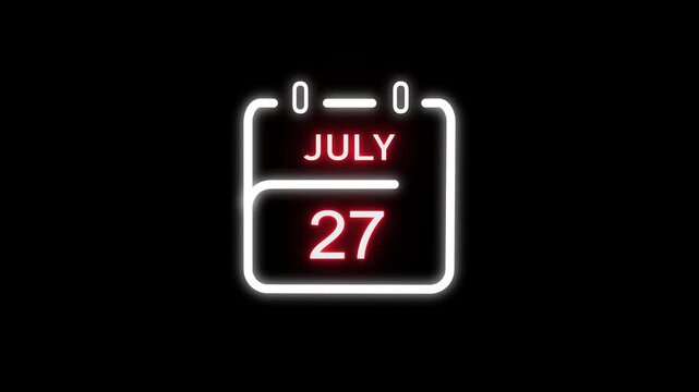 July calendar icon. 27 July calendar date animation. Countdown calendar concept. and stunning 4k animation.