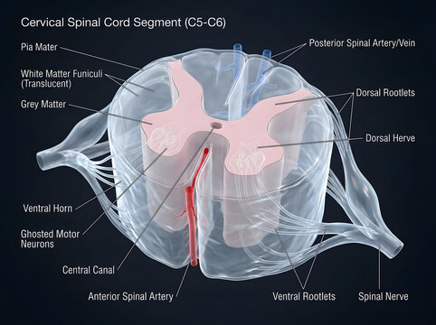 Cross sectional anatomy of human cervical spinal cord segment c5 c6 with cervical