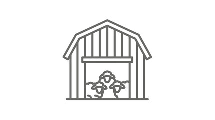 Two sheep inside a barn shed line icon. © sobah