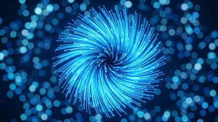 Obraz premium Abstract Blue Spiral Vortex Illustration with Radiating Light Lines and Glowing Dots