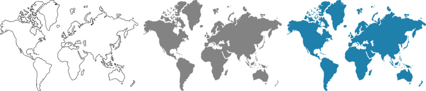World Map Regions Highlighted in Blue
