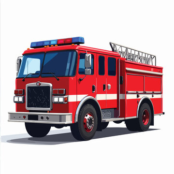 A vibrant red fire engine truck isolated on a white background.